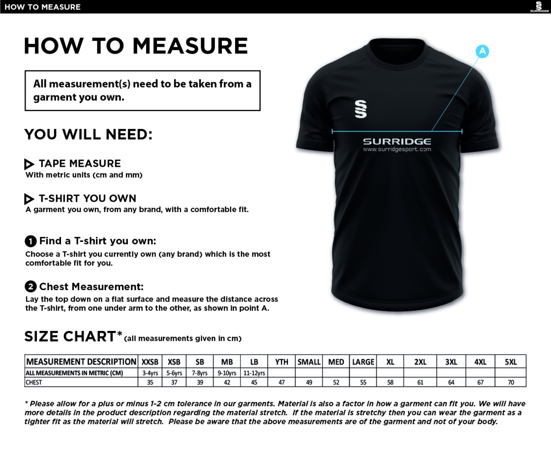 Gloucester Ladies Netball Training Shirt - Size Guide