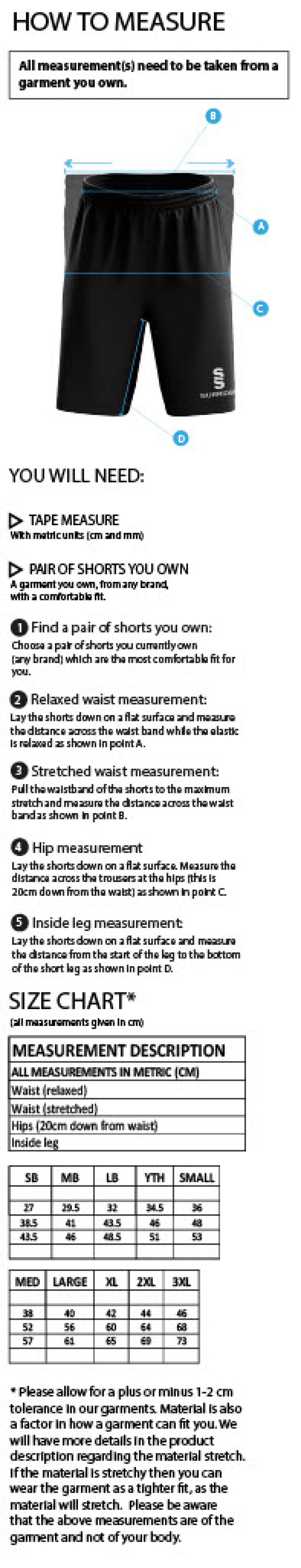 Gloucester Ladies Netball Ripstop Shorts - Size Guide