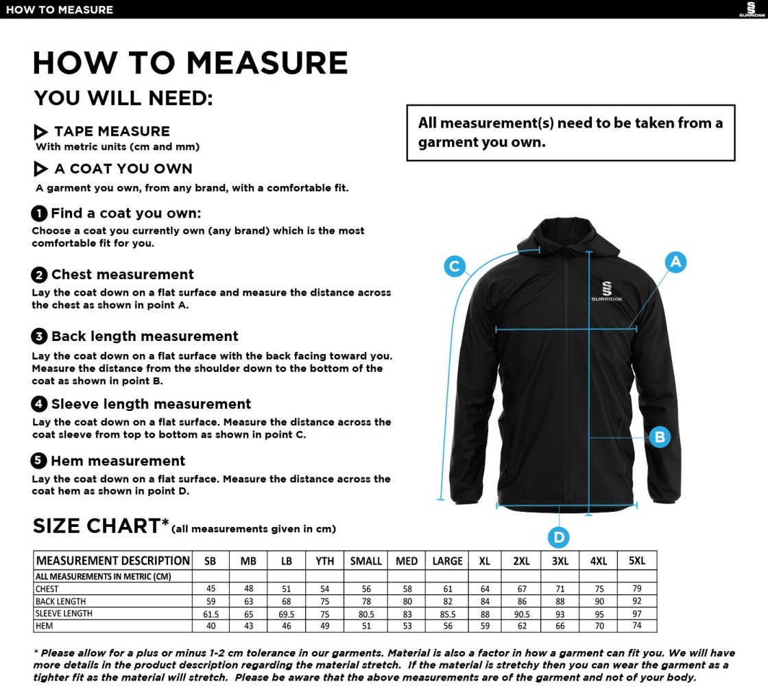 Gloucester Ladies Netball Training Jacket - Size Guide