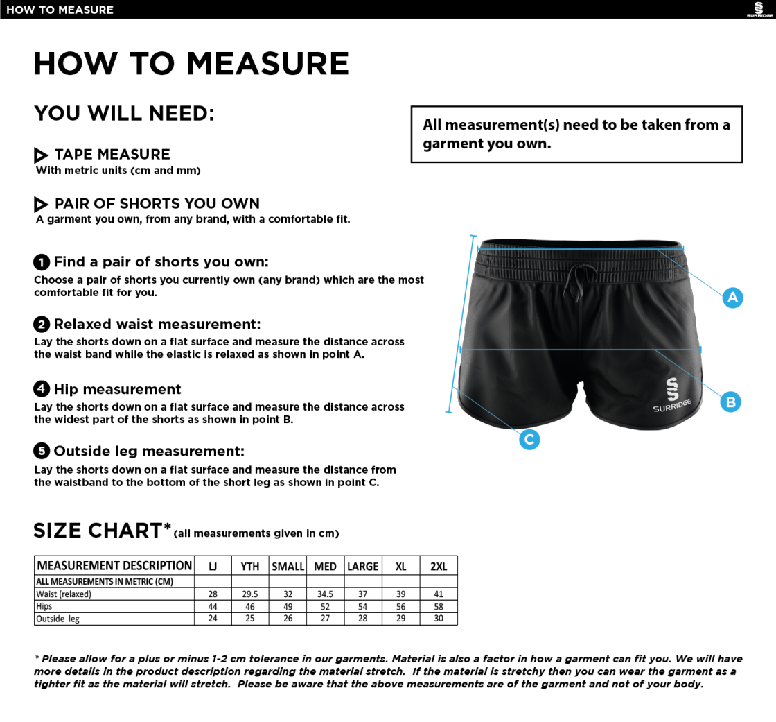 Gloucester Ladies Netball Active Short - Size Guide