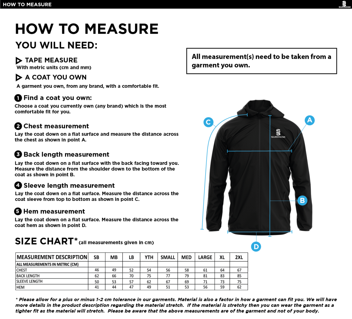 Gloucester Ladies Netball Training Jacket - Size Guide