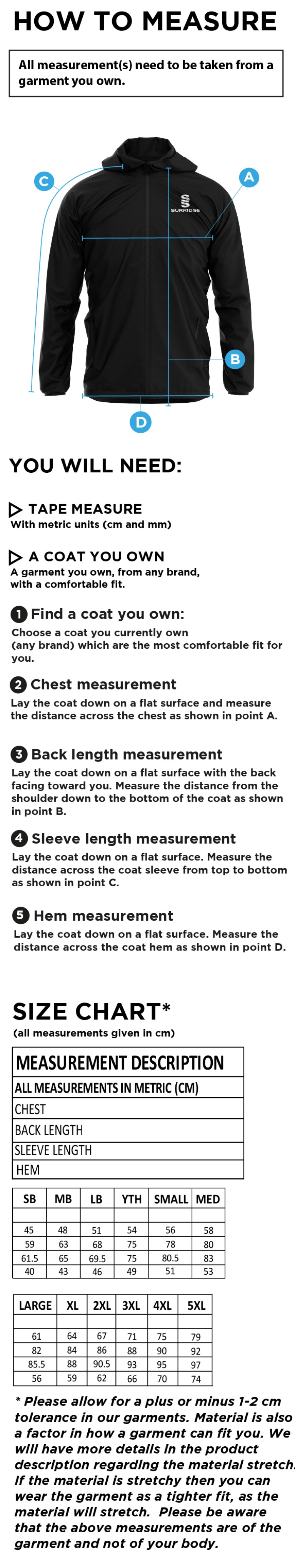 Gloucester Ladies Netball Training Jacket - Size Guide